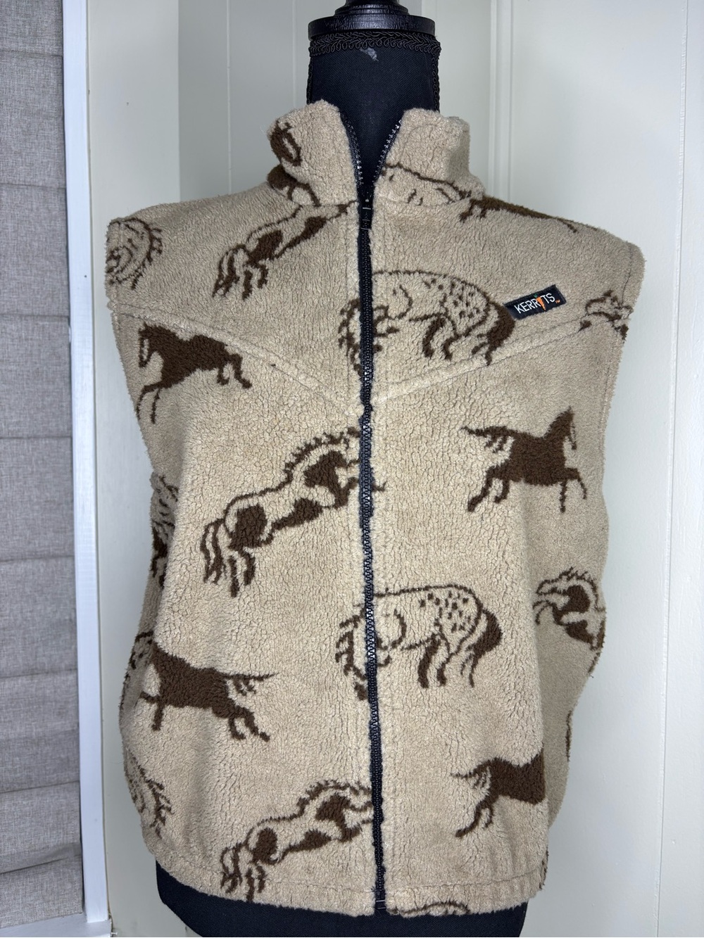 Vintage Kerrits Vest Womens Tan Brown Horses Riding Fleece Full Zip Size M/L